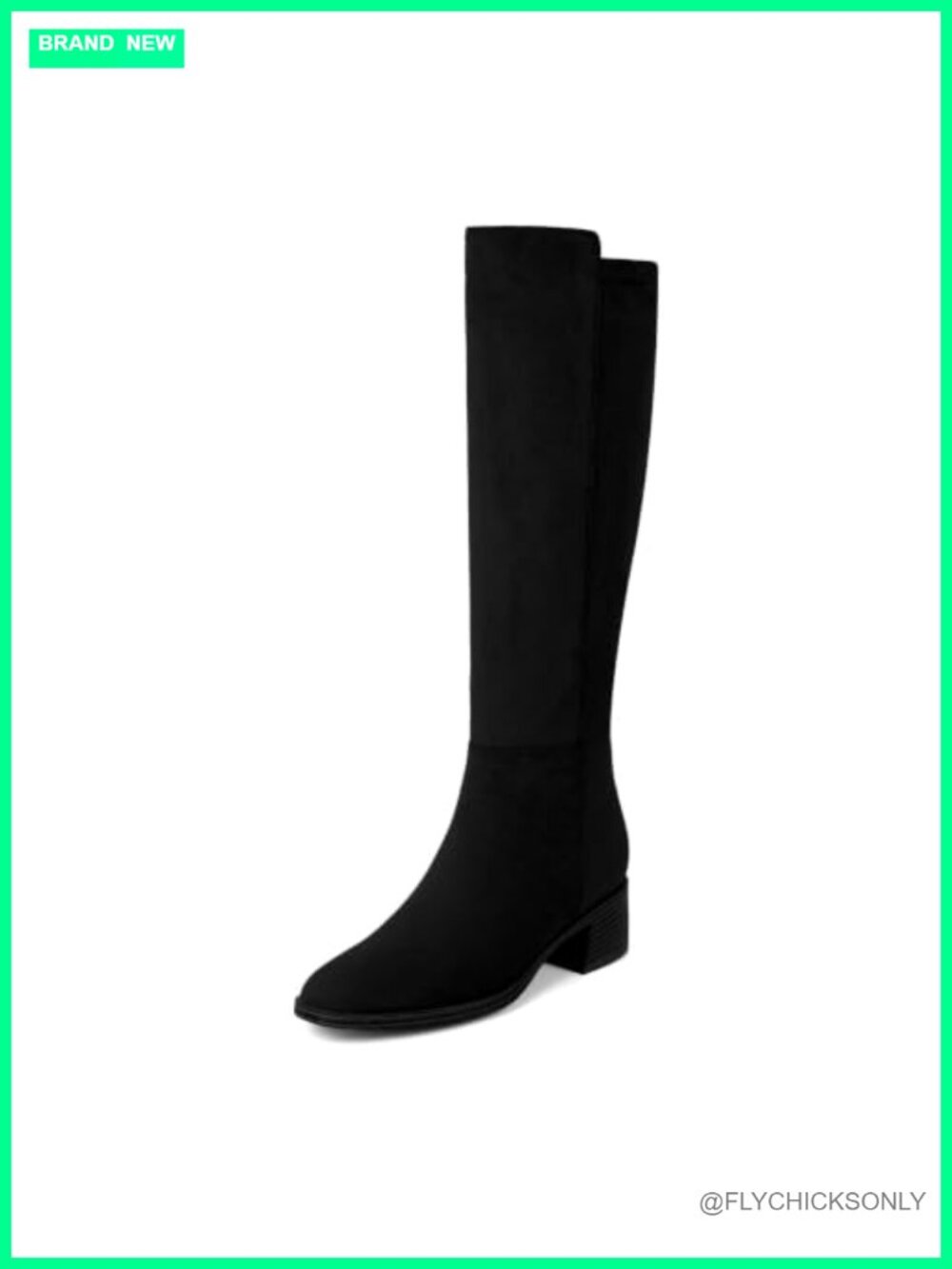 Faux Suede Knee-High Boots Low Block Heel Stretchy Tall Boots